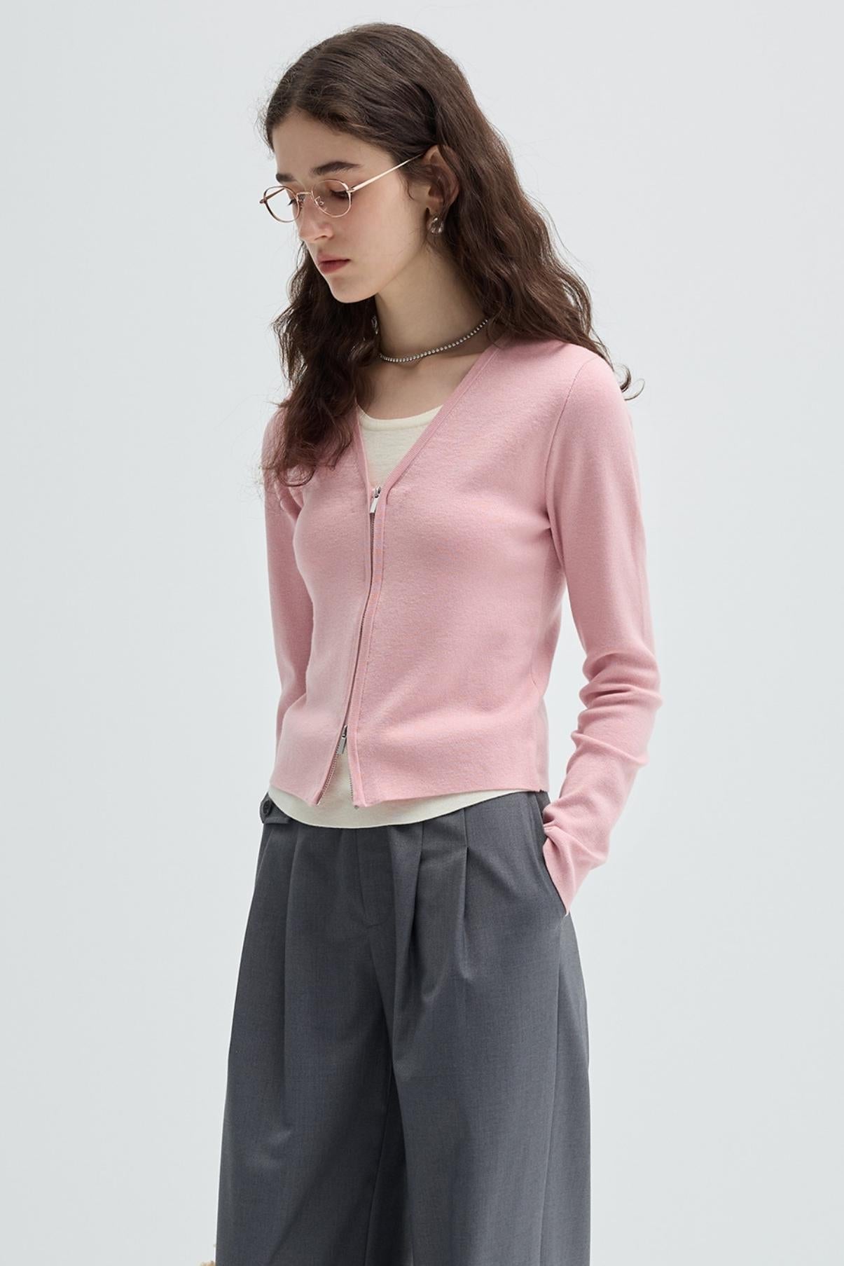 Simple Wool Knit Fake Two-Piece Top