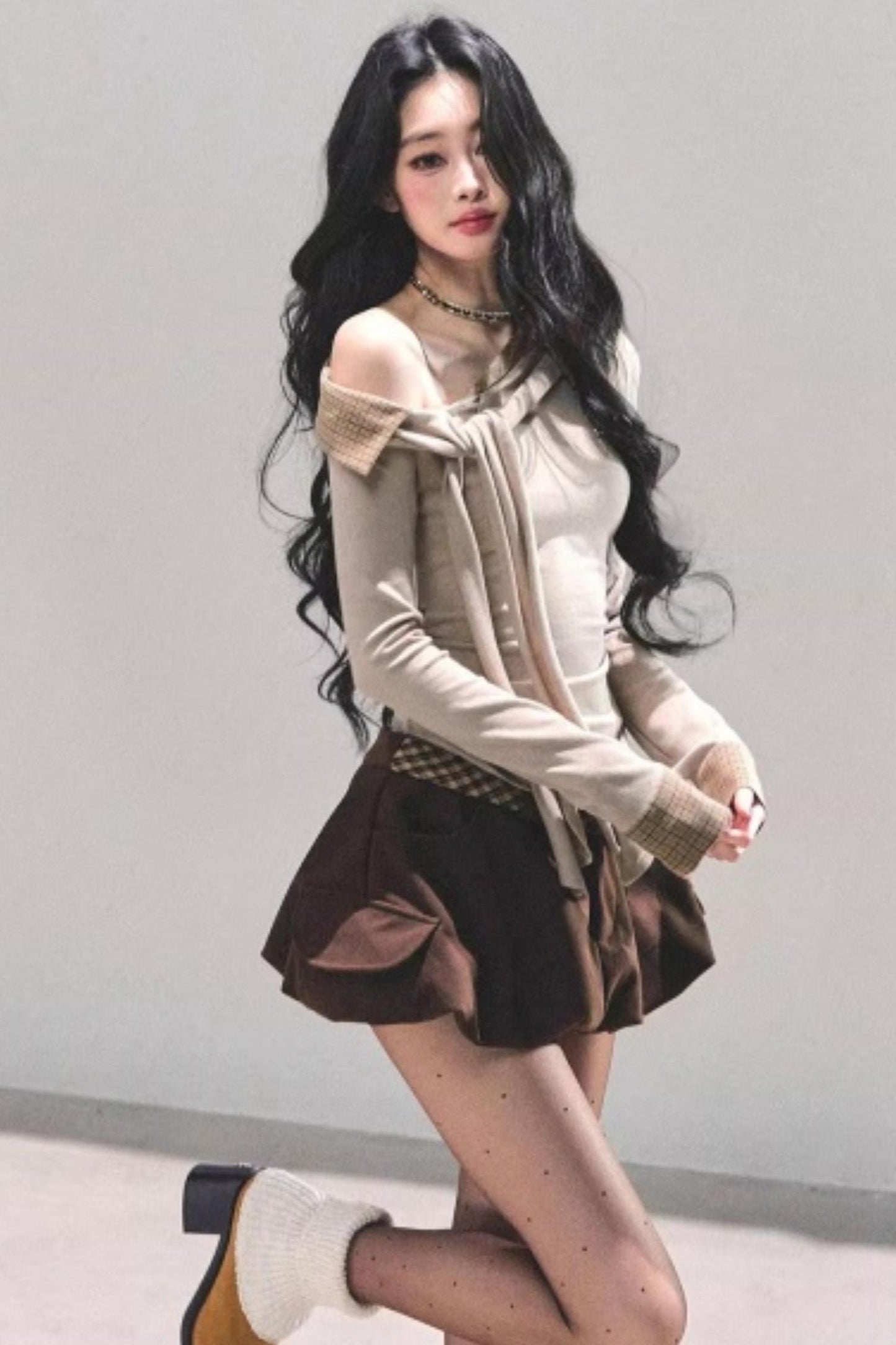 Plaid Floral A-Line Skirt