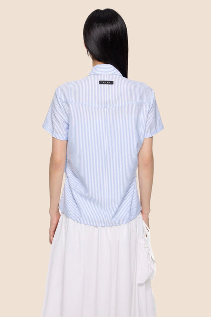 Light Blue Striped Bow Blouse