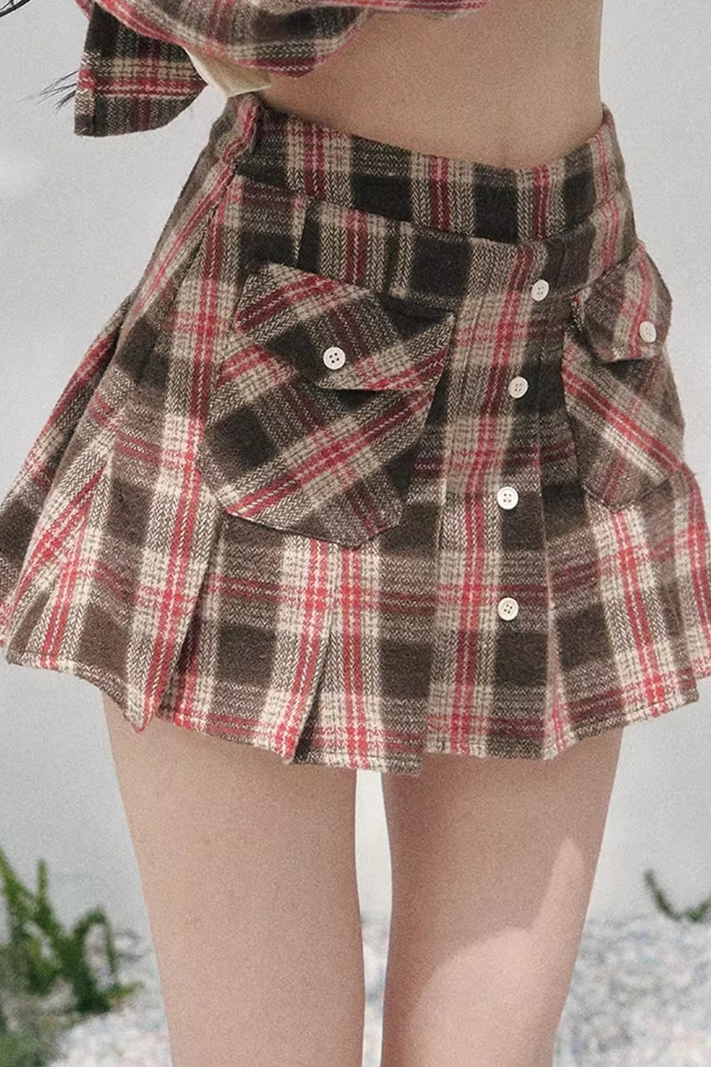 British Cafe Plaid Shirt and Short Skirt Set-Up