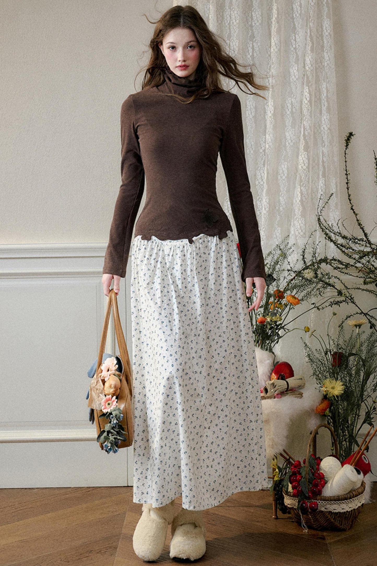 Wild Blueberry Organic Cotton Long Skirt