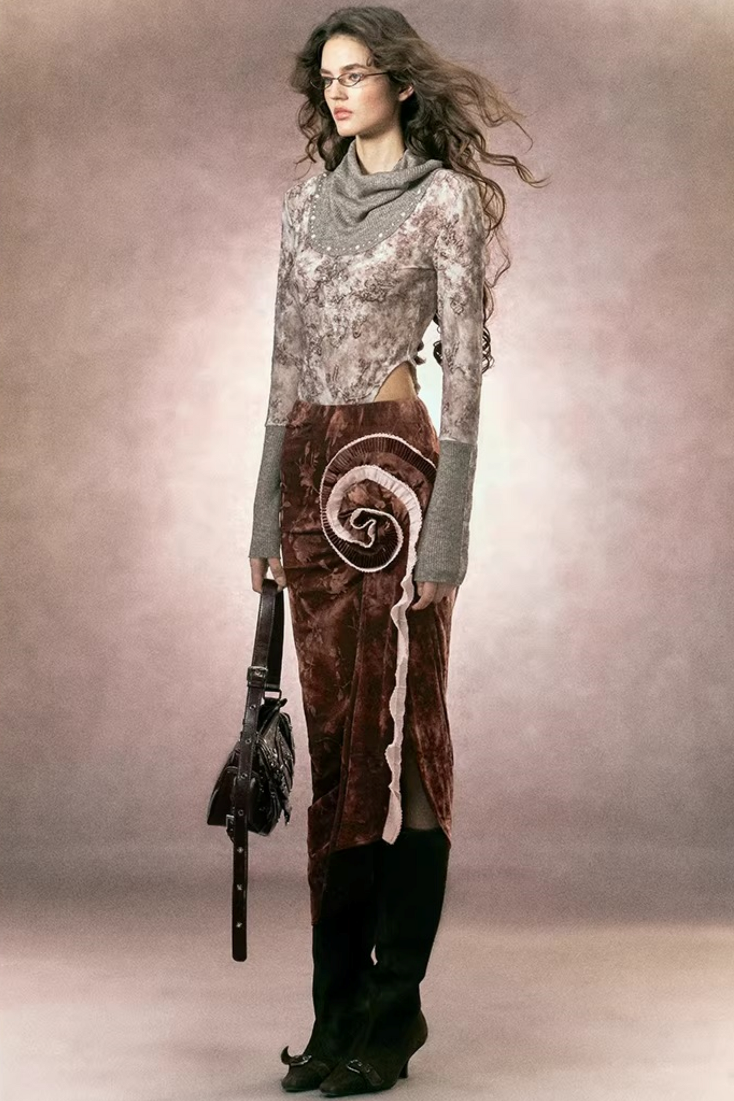 Retro Pink Knit Top Skirt Set-Up