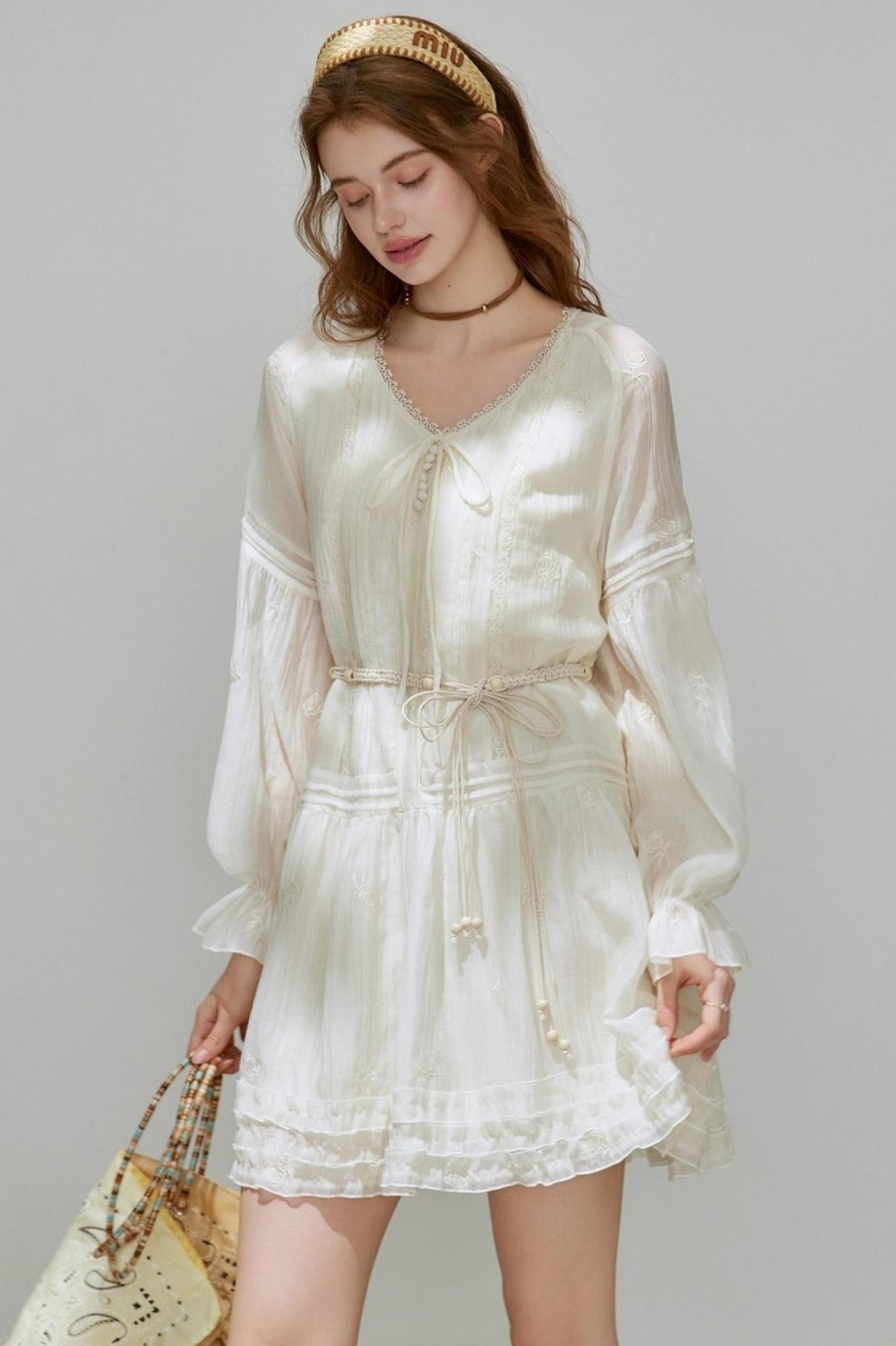 Lyocell Tencel V-Neck A-Line Short Dress