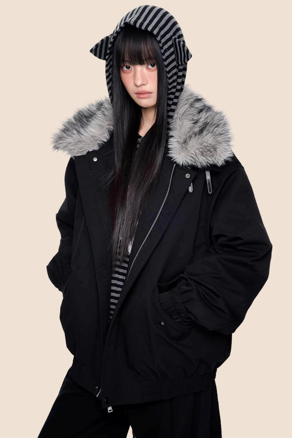 Large Fur Collar Parka Coat