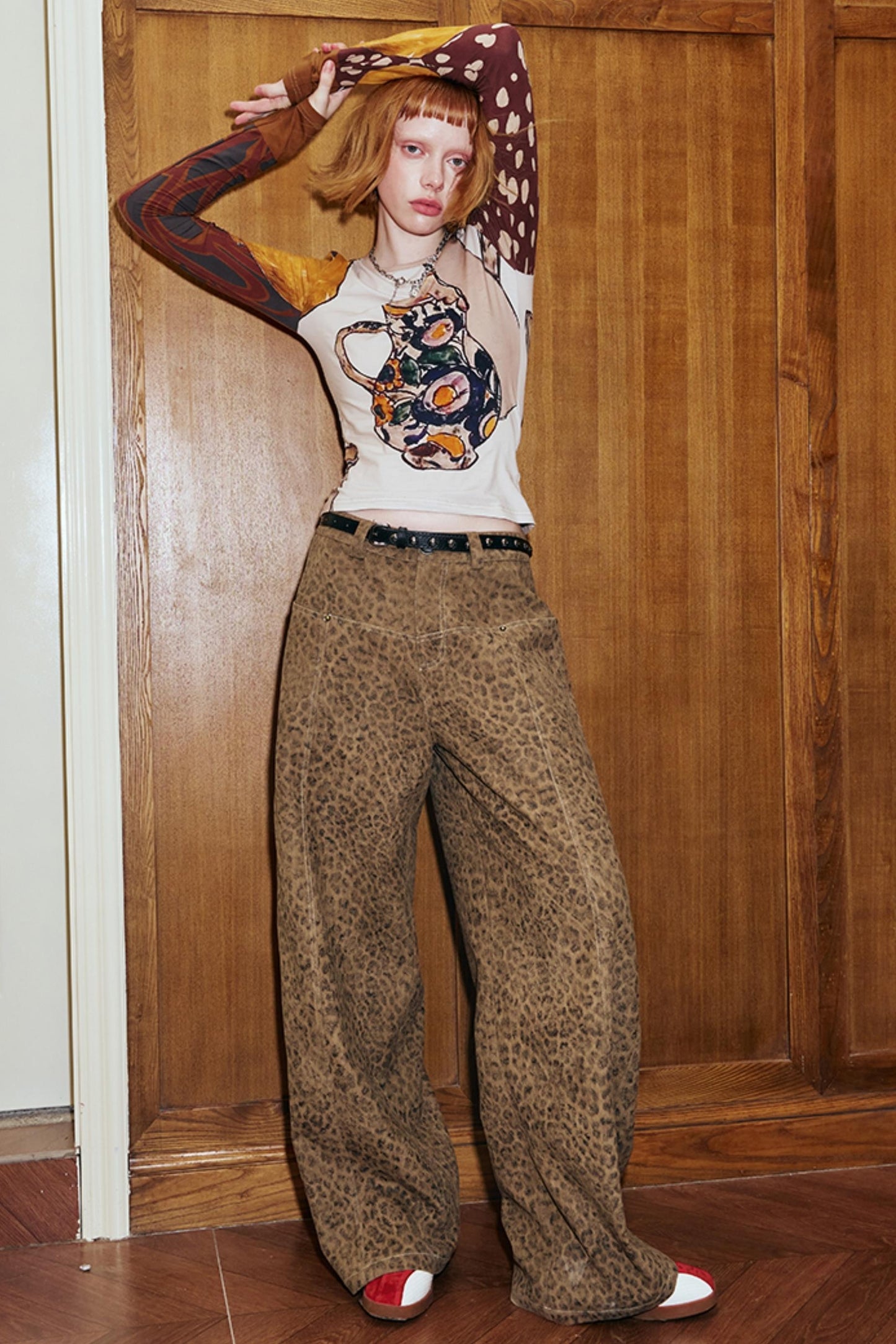 Retro Leopard Print Wide-Leg Pants