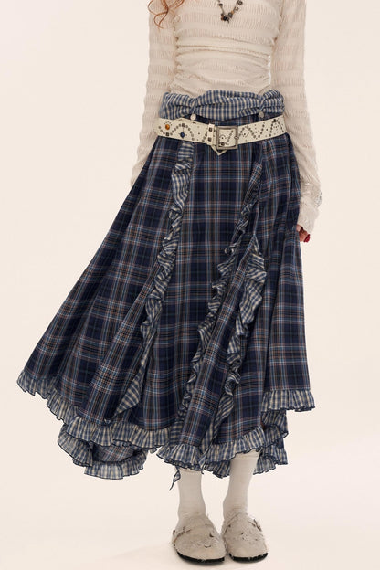 Spliced Plaid Long Skirt