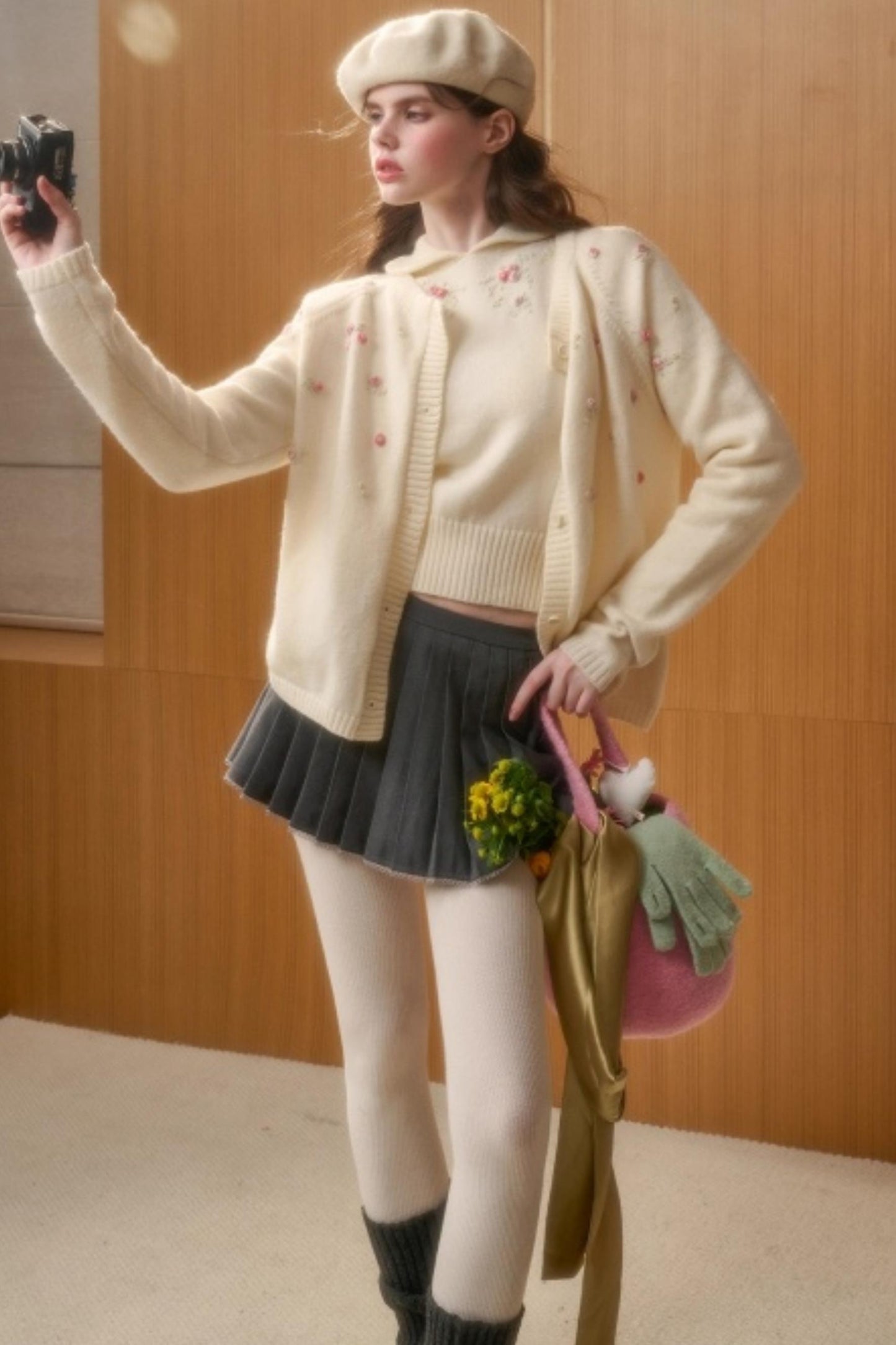 Hand-Embroidered Wool Cardigan