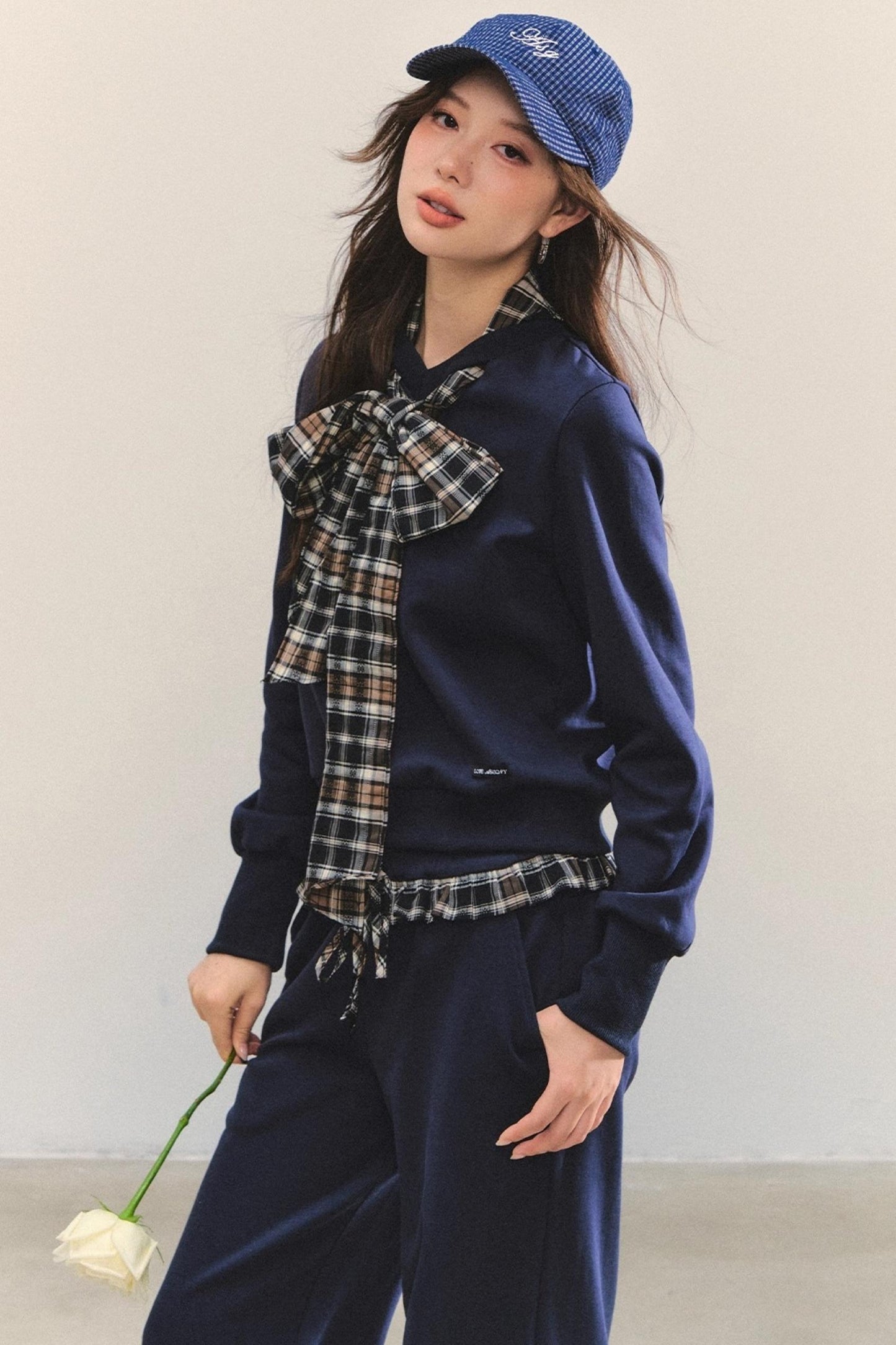 Plaid Sweatshirt Trousers Set-Up