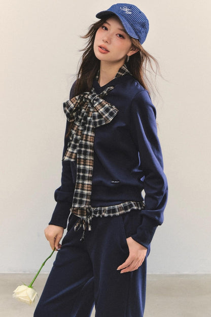 Plaid Sweatshirt Trousers Set-Up