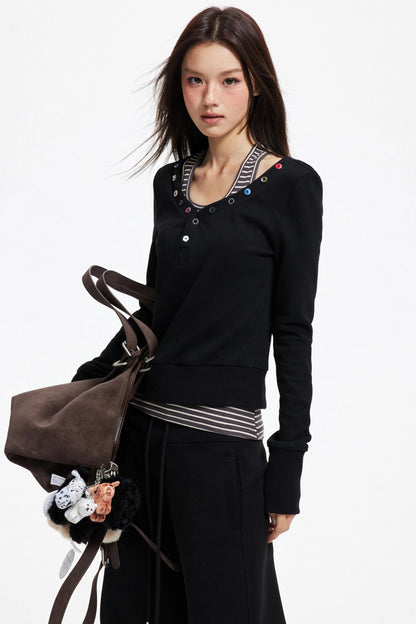 Big V-Neck Knitted Sweater Set-Up