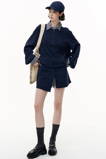 Patchwork Pullover Sweatshirt Set-Up