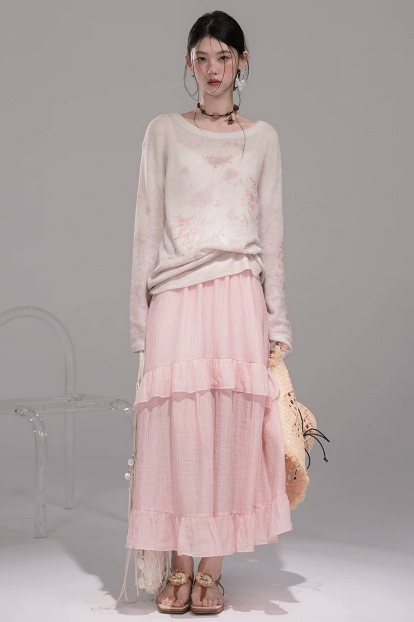 Blusa de Punto Degradado Caqui Rosa