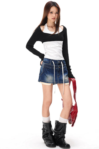 Rhinestone Patchwork Knit Top