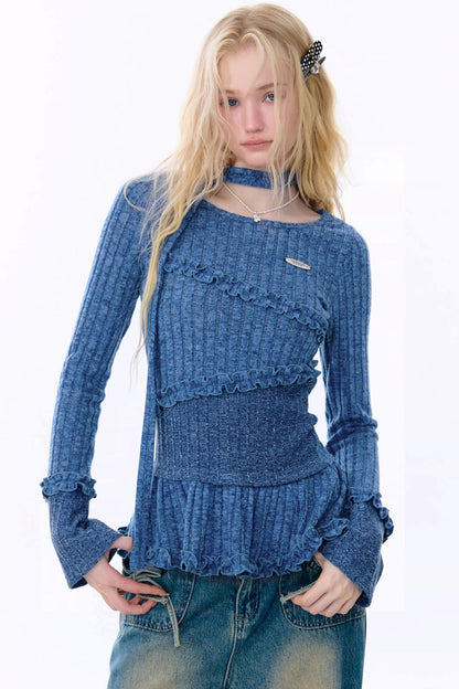 Retro Ruffled Knit Top