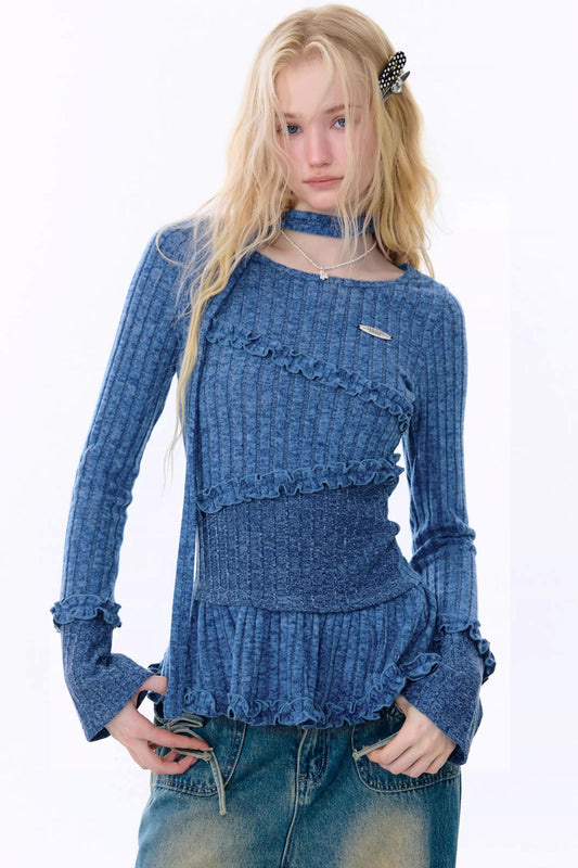 Retro Ruffled Knit Top