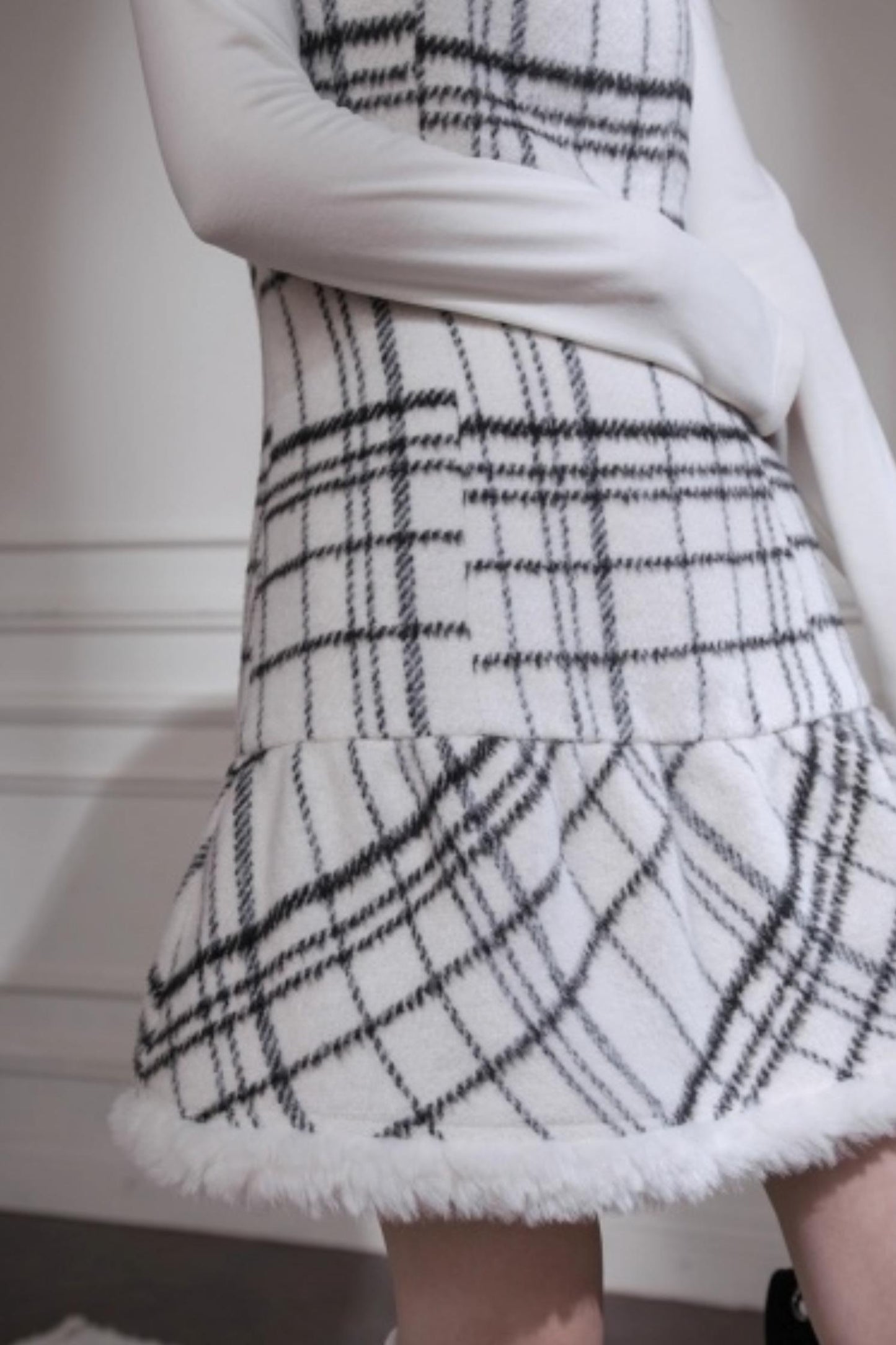 Checkered Wool Plaid Dress Set-Up