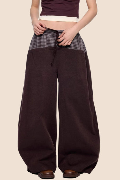 Plaid Patchwork Wide-Leg Pants