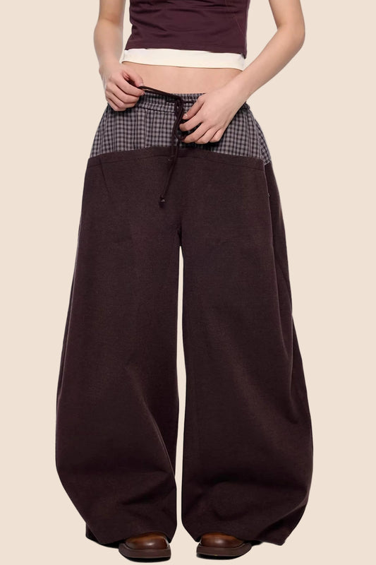 Plaid Patchwork Wide-Leg Pants