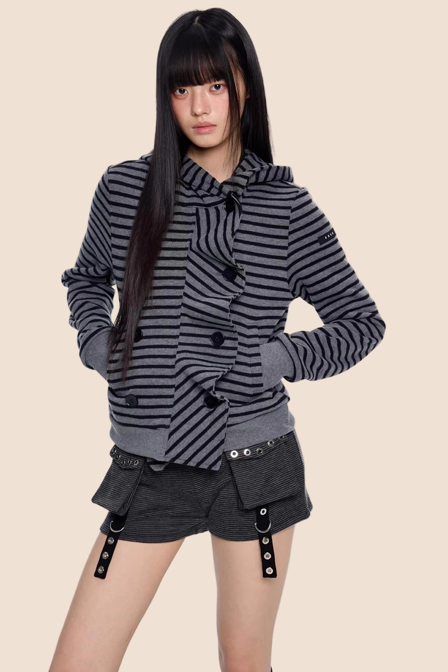Gestreifter Dekonstruierter Kapuzenoberteil