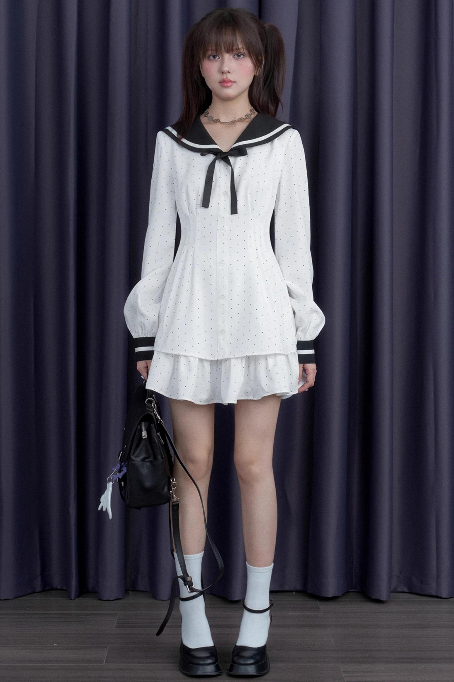 Polka Dot Sailor Neck Dress