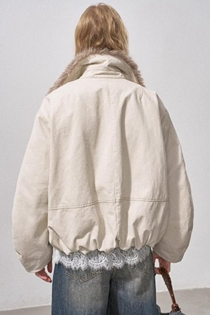 Curved Sleeve Fur Collar Jacket