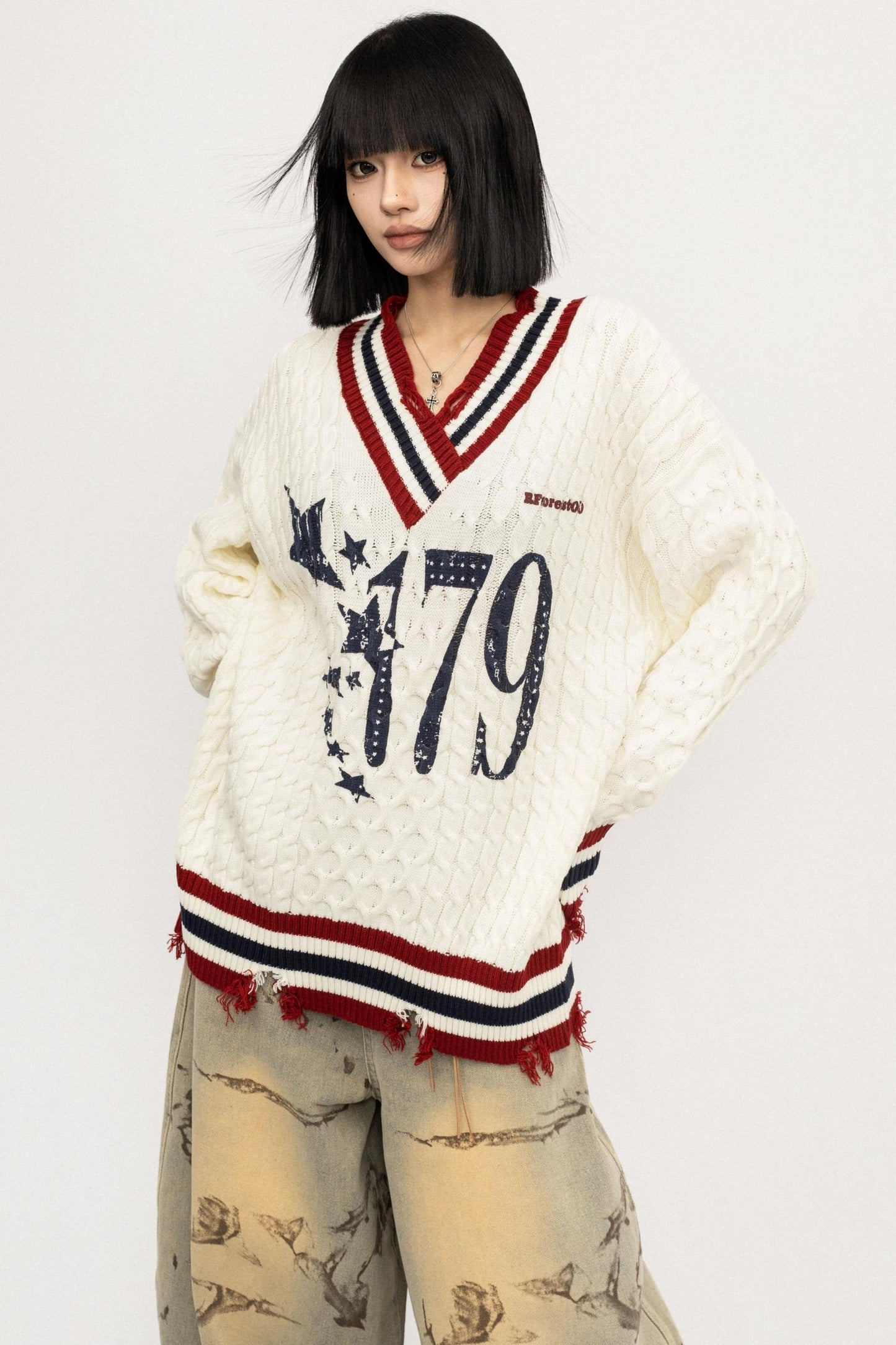 Lazy V-Neck Knitted Top