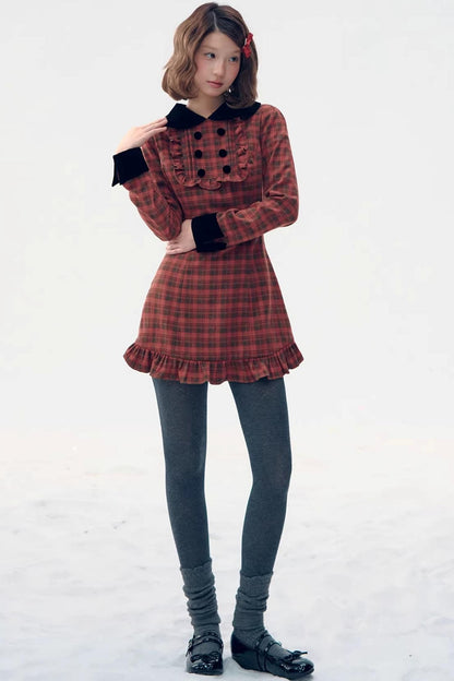 Red Plaid Velvet Doll Dress