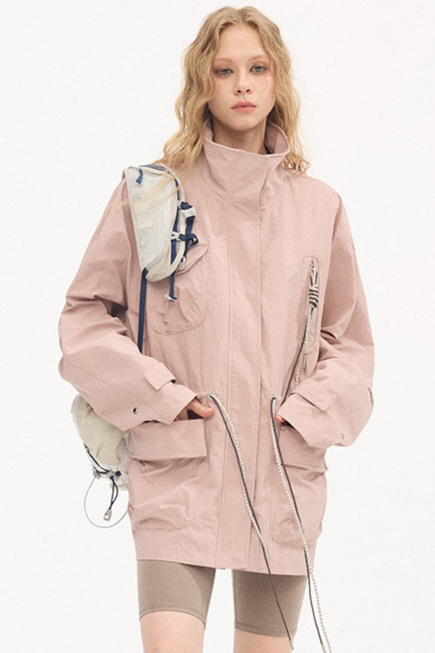 Twisted Pocket Stand Collar Jacket