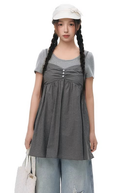 Fake Two-Piece Cotton Top