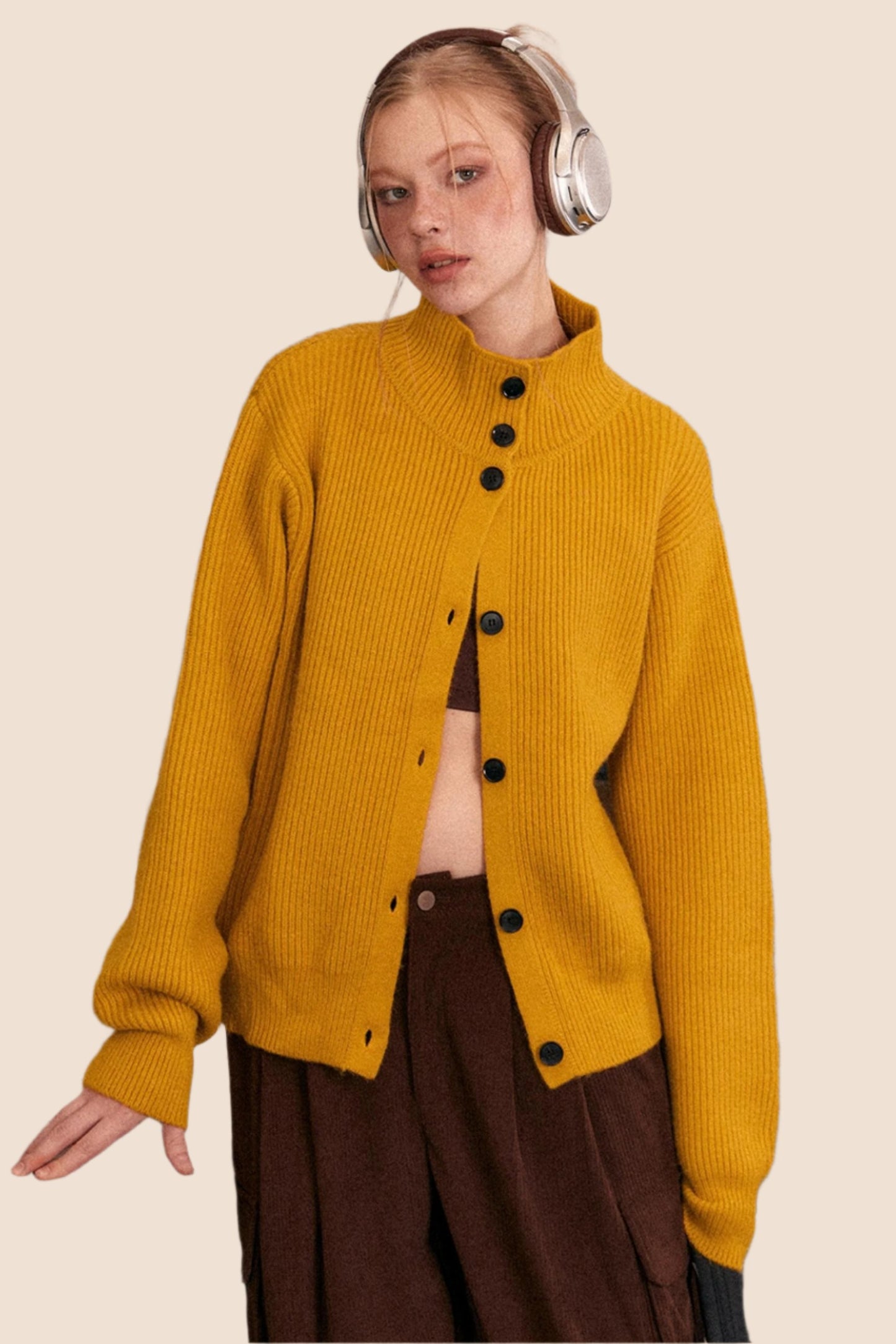 Heavy Turtleneck Loose Knit Cardigan