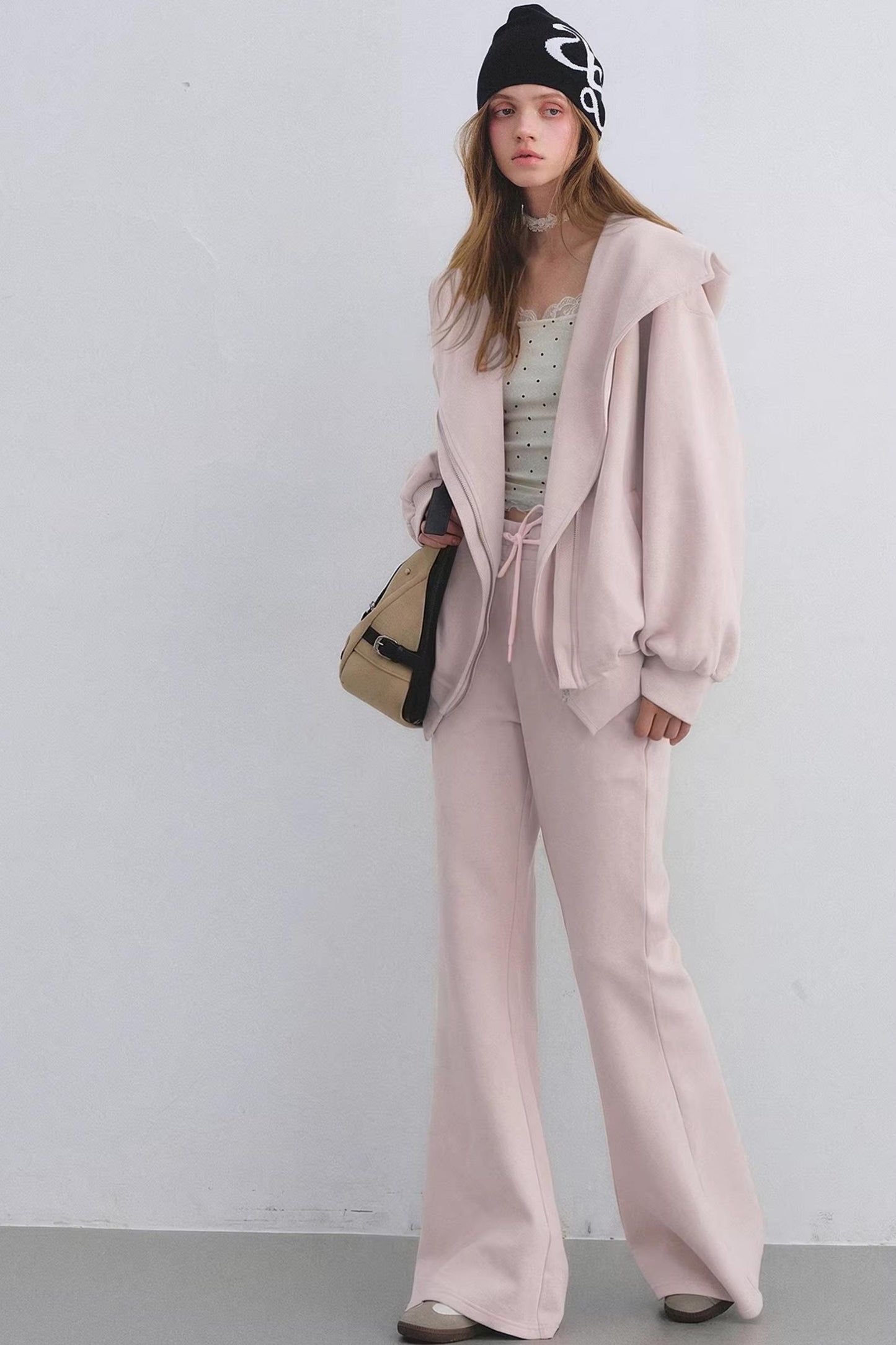 Pink Hooded Zip-Up Jacket Set-Up