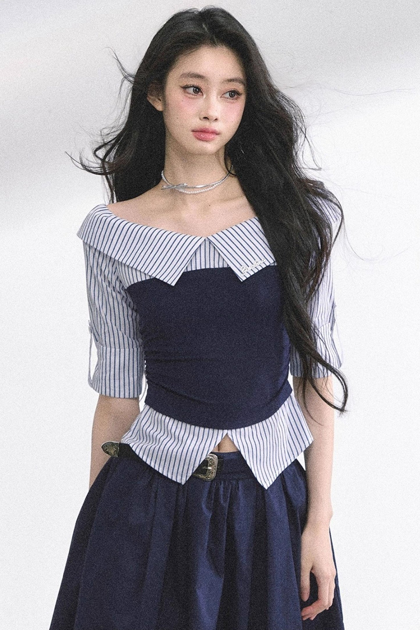 Gray Sugar Striped Short-Sleeved Shirt