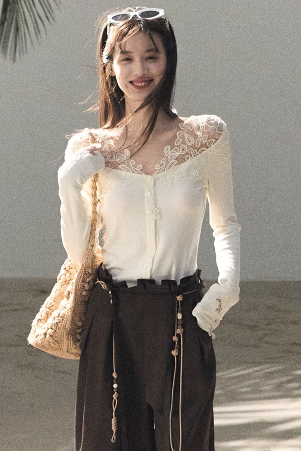 Two-Tone Irregular Lace Cardigan