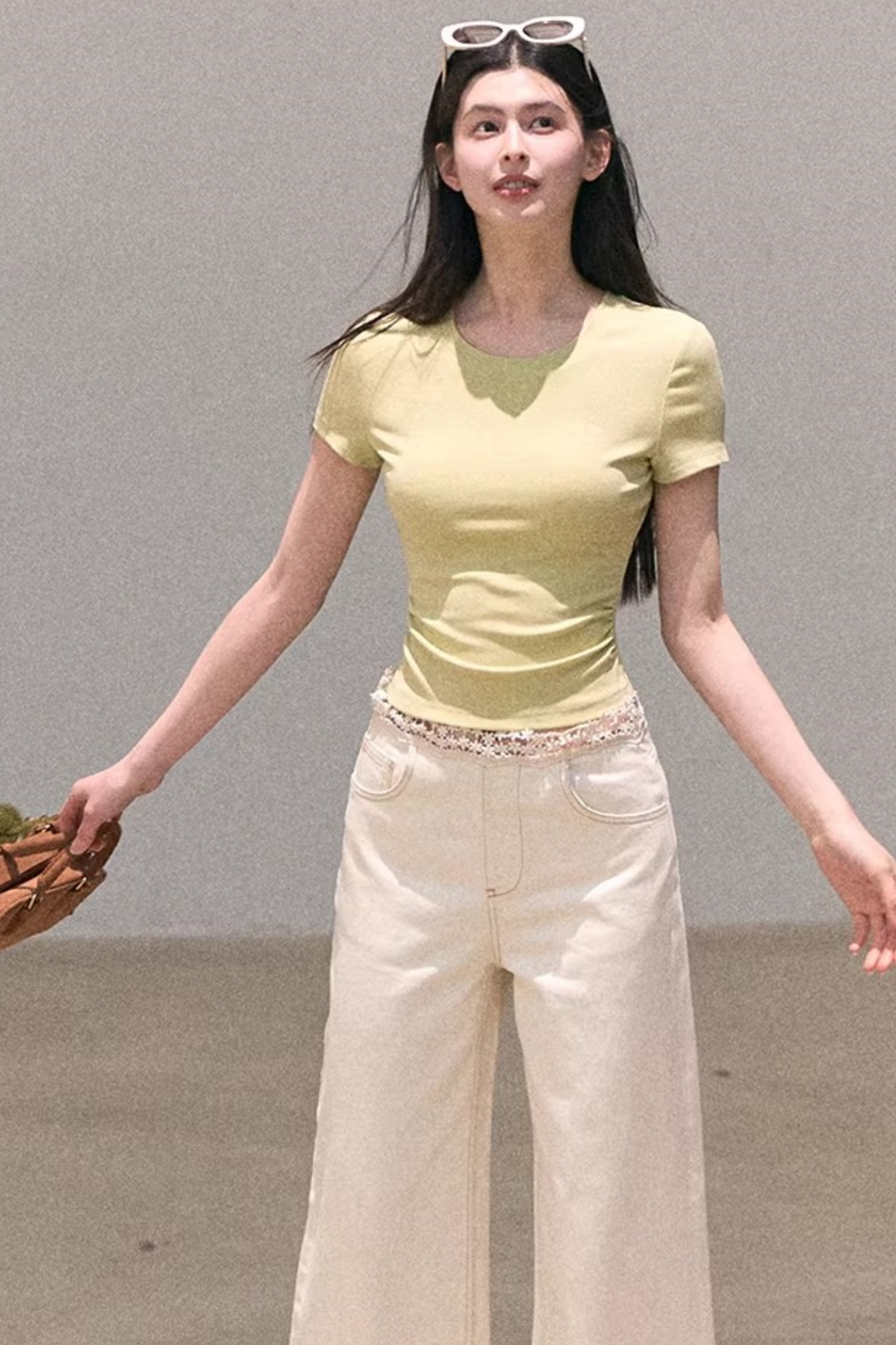 Contrast Embroidered Ruched Top