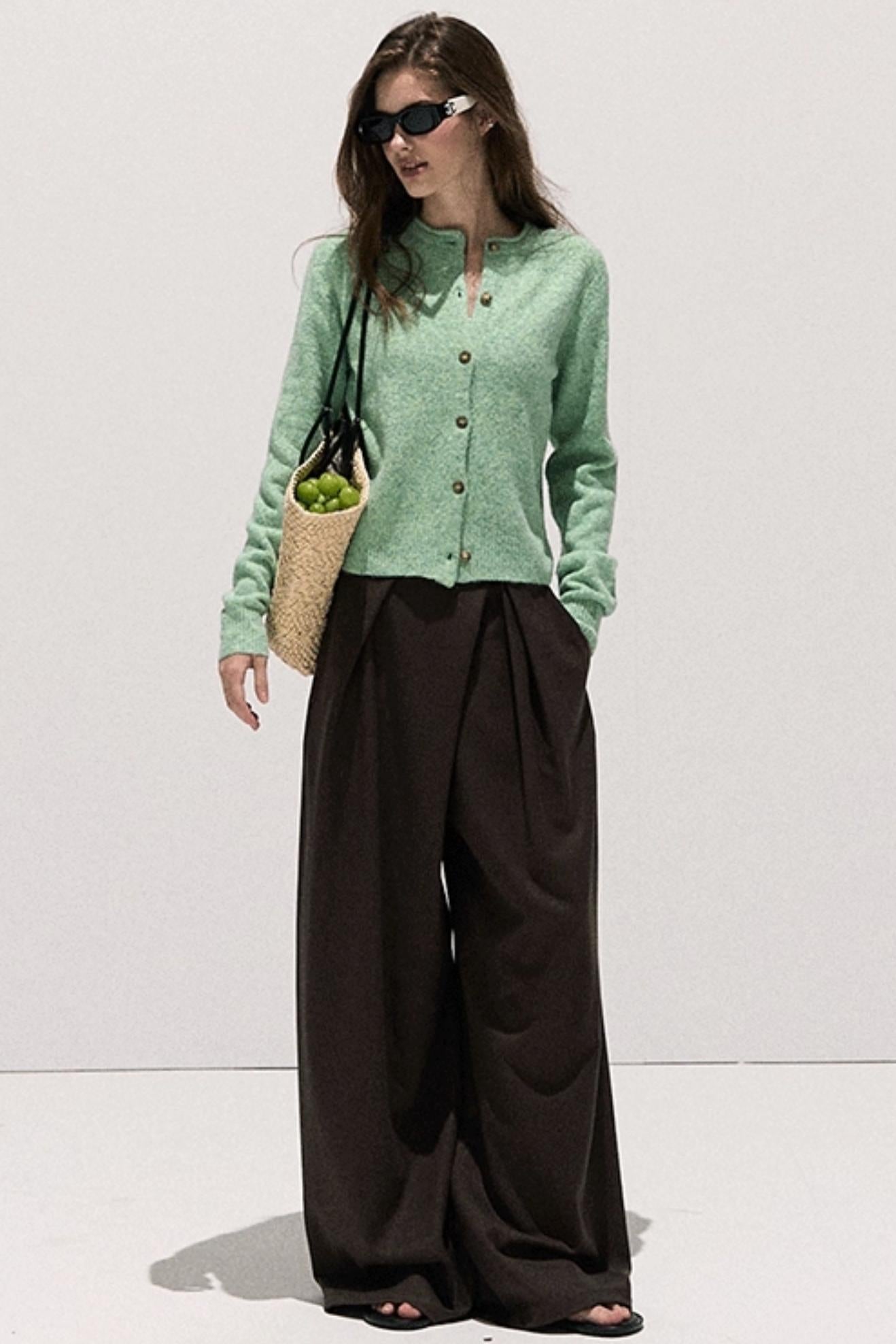Tencel Wool Pleats Wide-Leg Pants