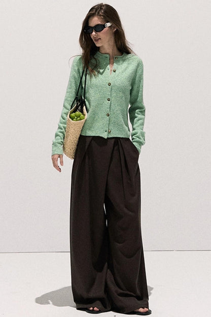 Tencel Wool Pleats Wide-Leg Pants