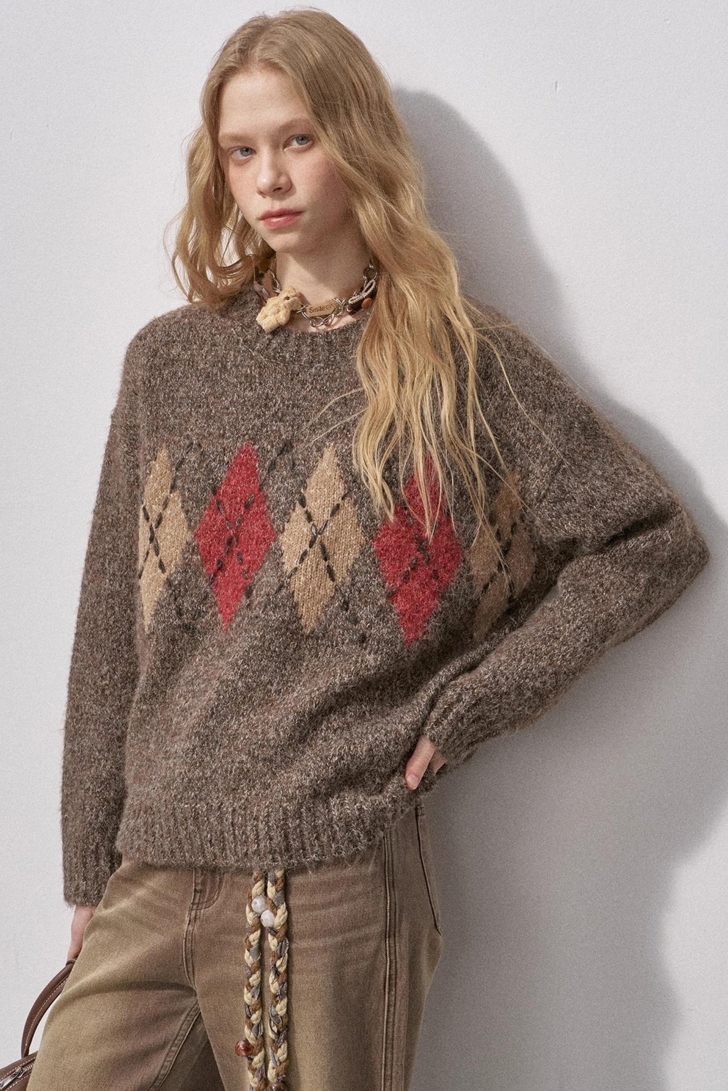 Floral Diamond Knit Sweater