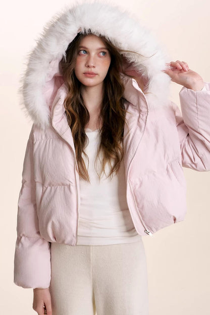 Detachable Fur Collar Hooded Jacket