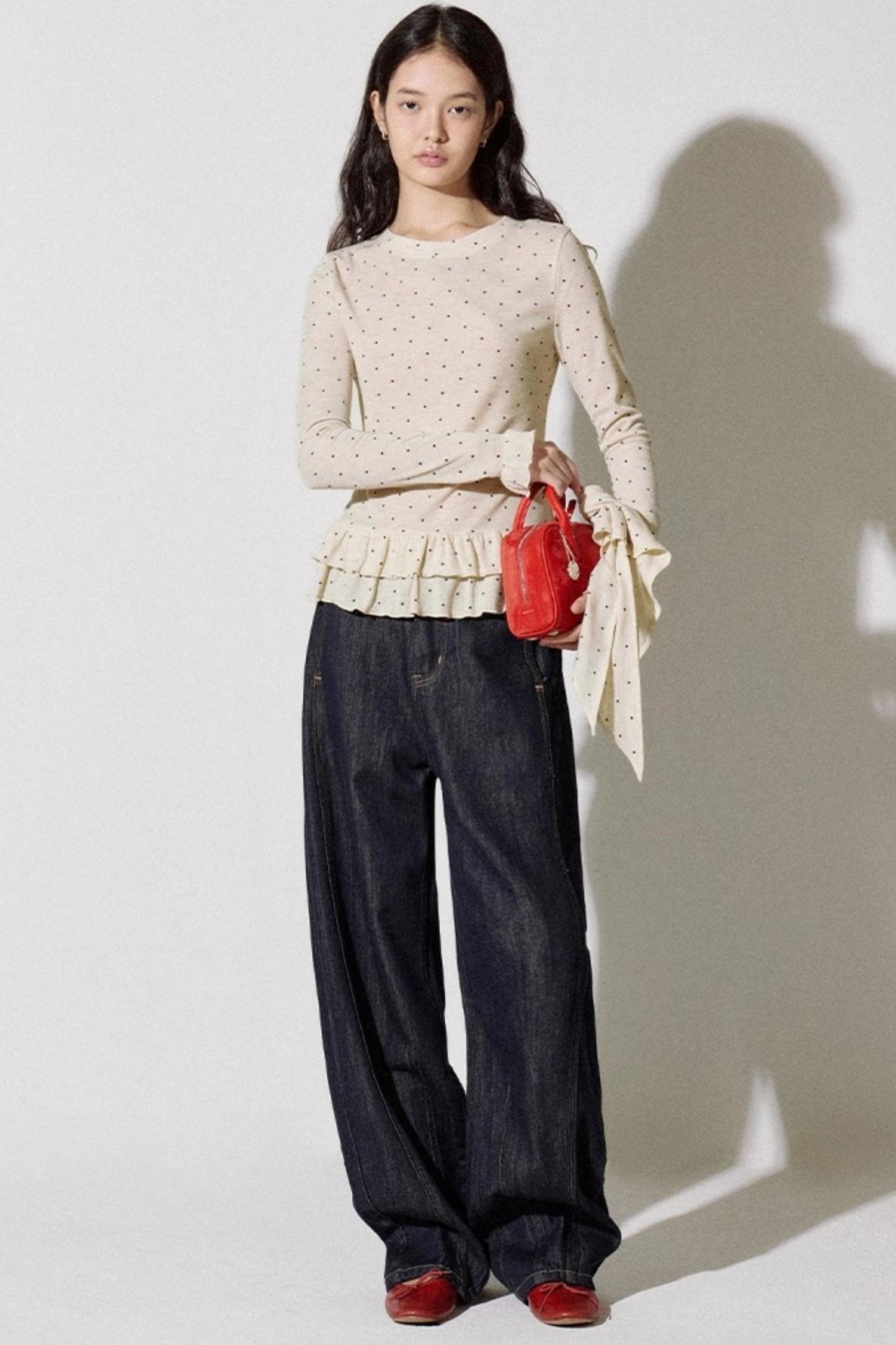 Romantic Polka Dot Long-Sleeved T-shirt