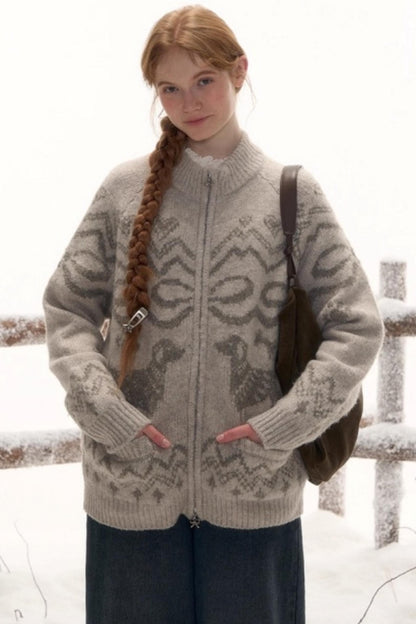 Light Bow-Knot Knit Cardigan Set-Up