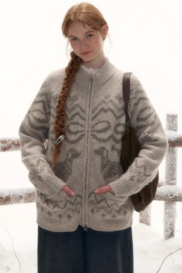 Light Bow-Knot Knit Cardigan Set-Up