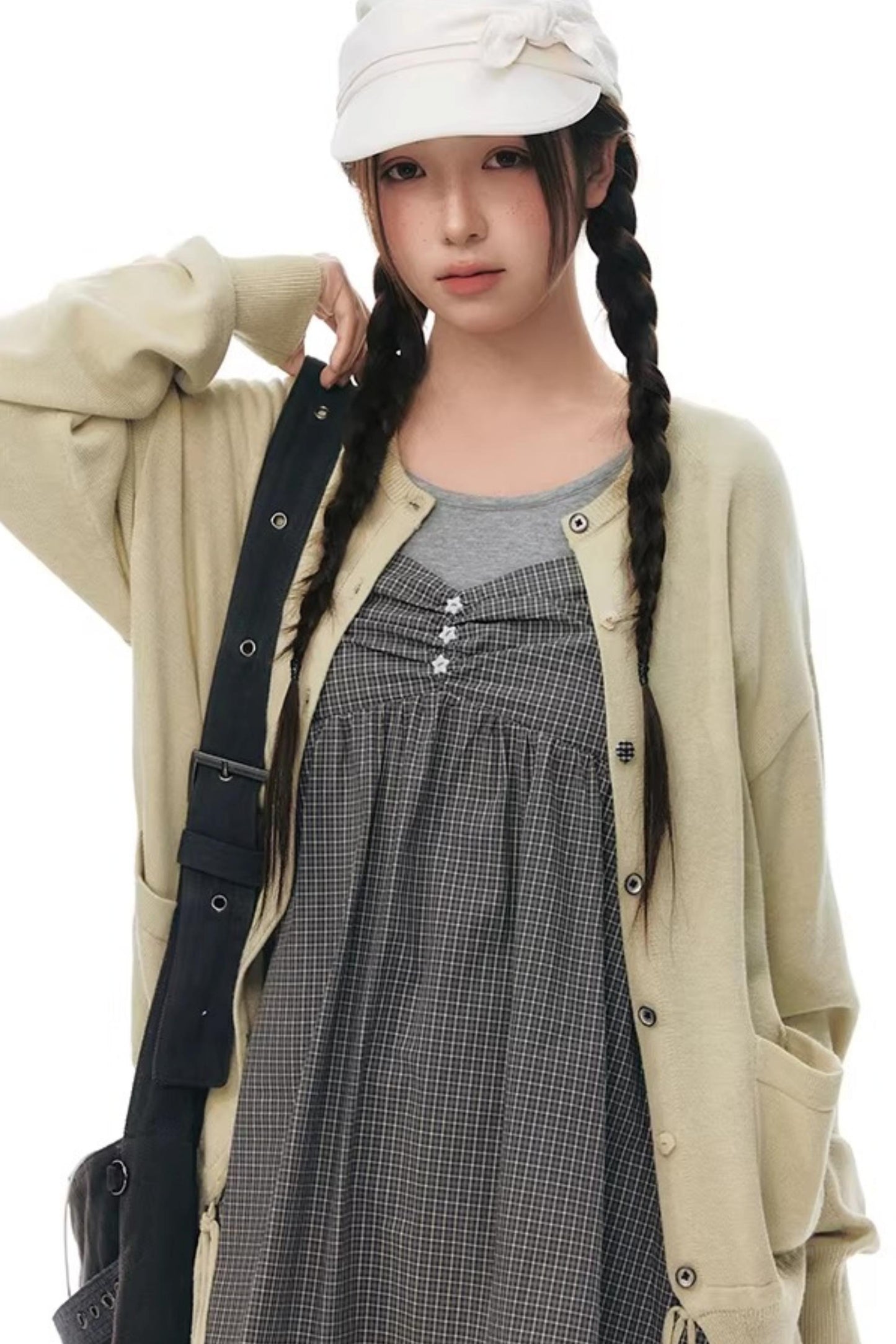 Elastic Knit Button Cardigan