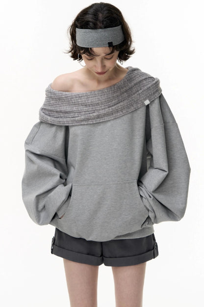 Slanted Shoulder Loose Pullover Sweatshirt