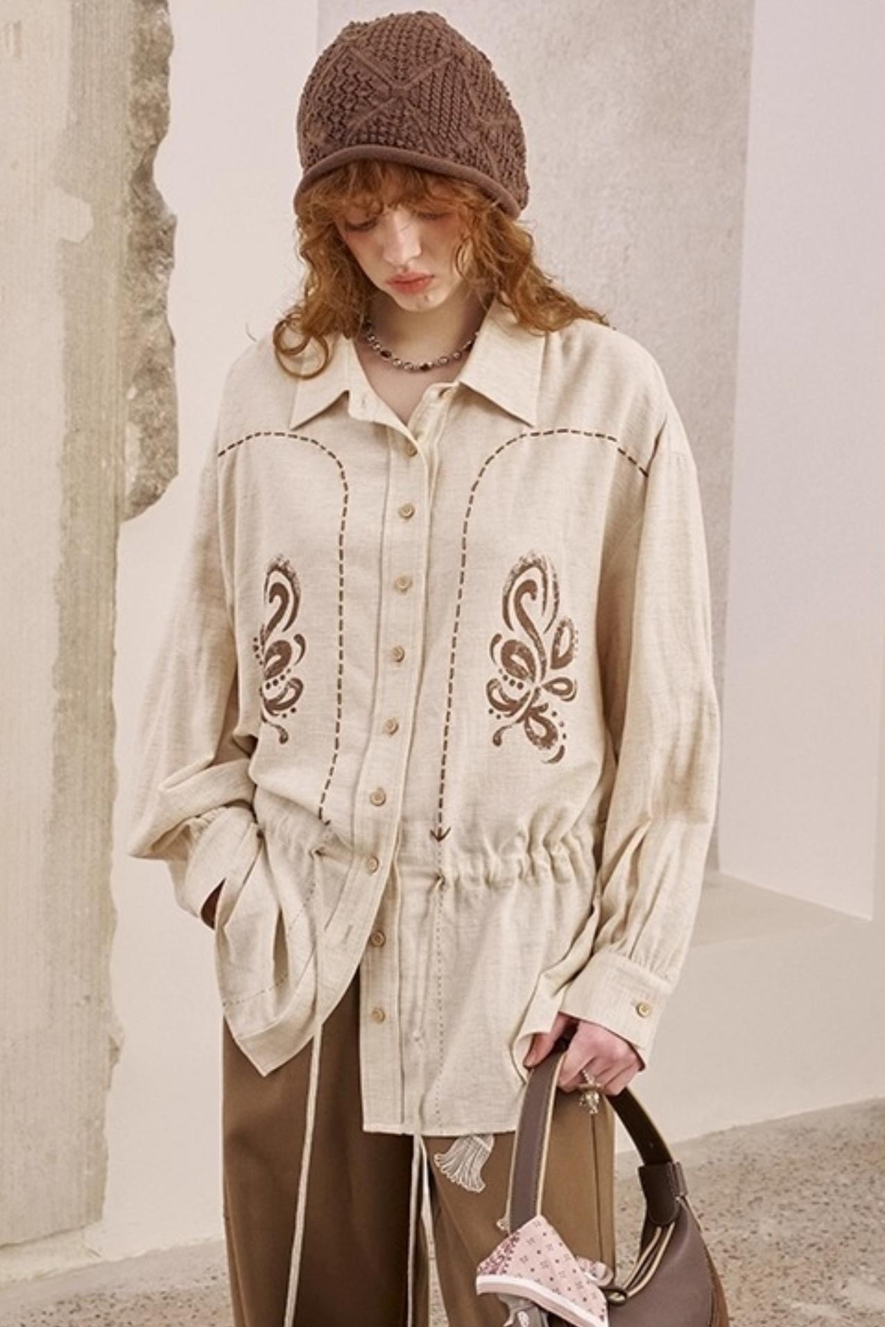 Vintage Striped Suede Embroidered Shirt