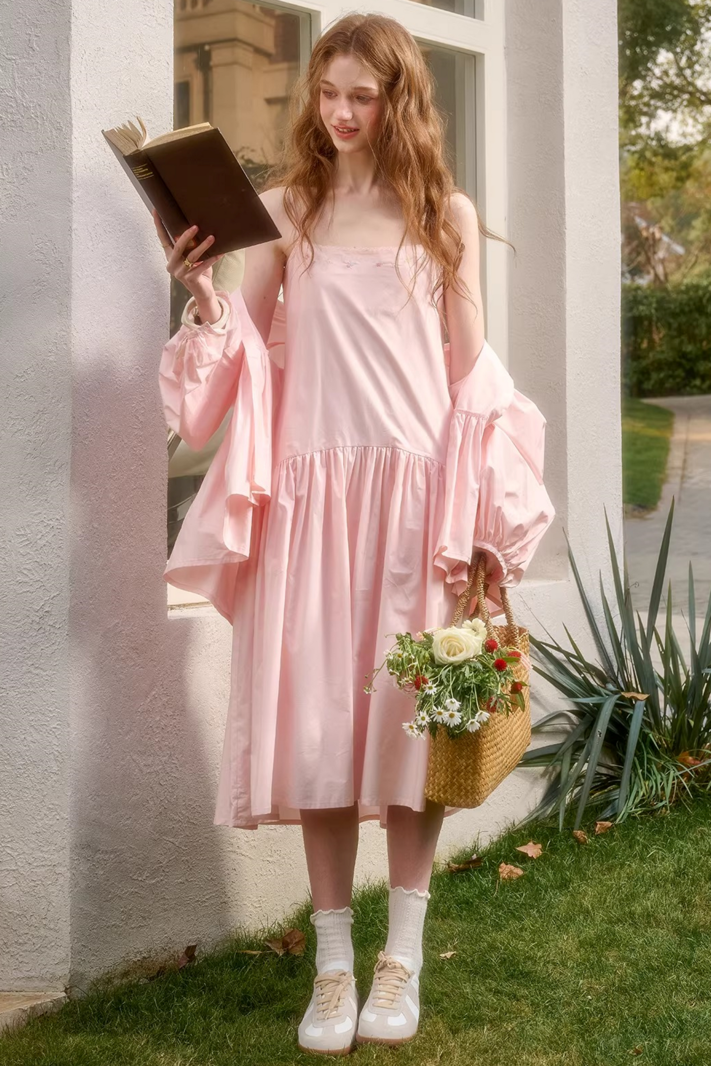 베이비 핑크 코튼 드레스 셋업