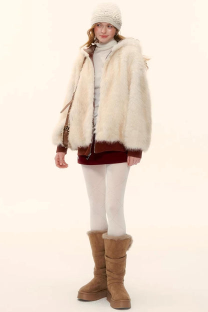 Reversible Plaid Plush Coat