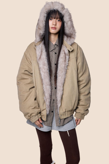 Carved Fluffy Collar Jacket