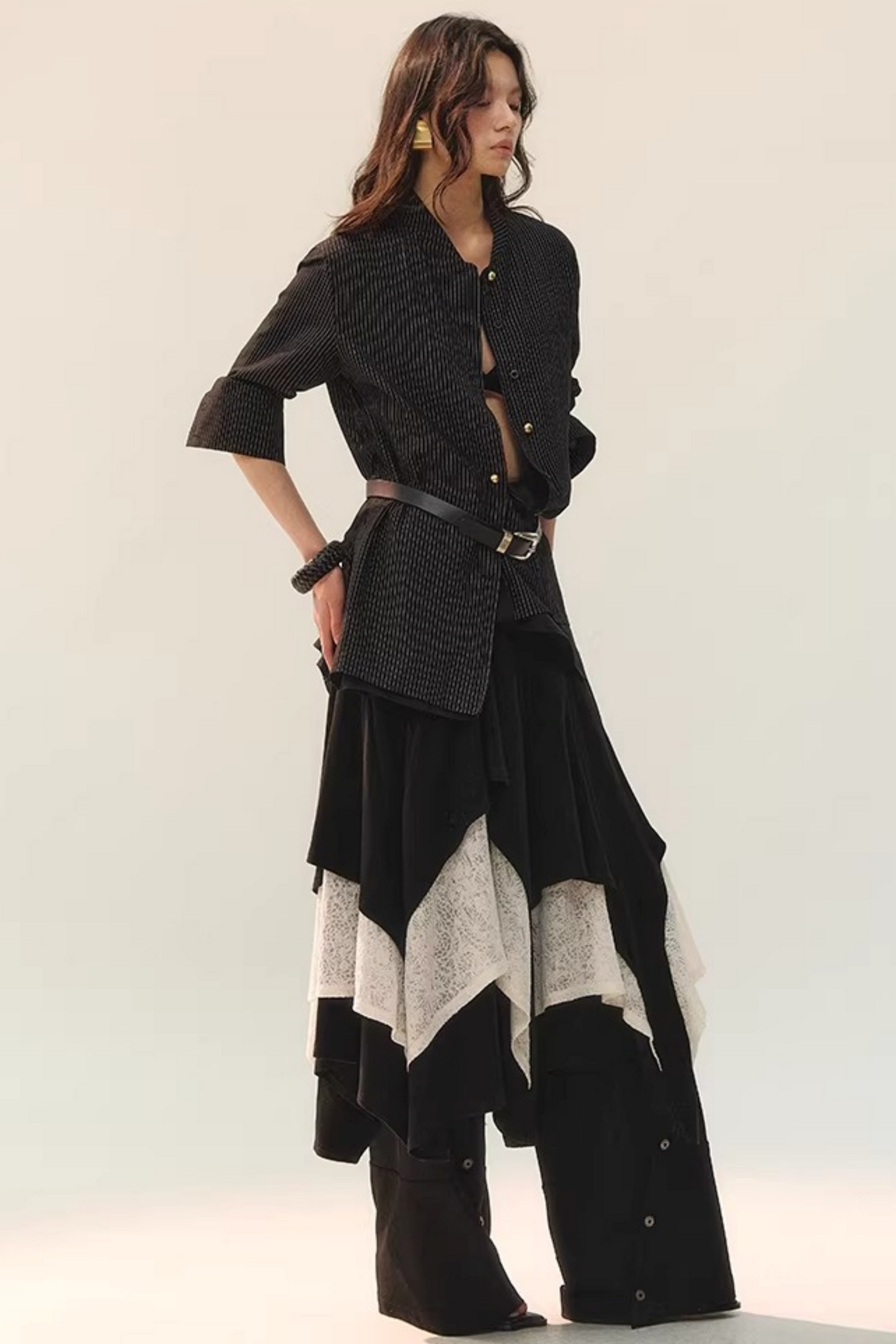 Black Wool Lace Top & Skirt Set-Up
