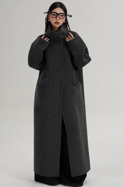 Stand-Up Collar Long Wool Coat
