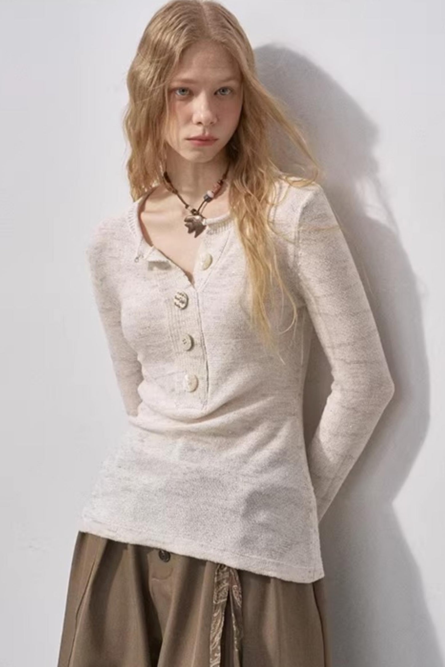 Sequin Henry Collar Knit Sweater